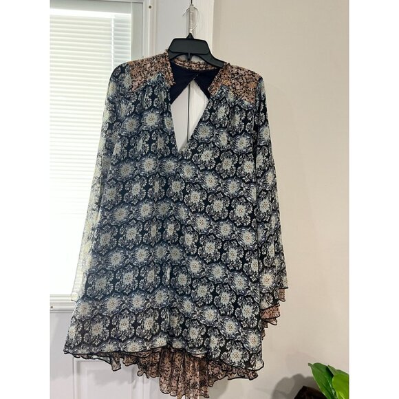 Free People Gabi Floral Print Tunic Dress Black Multi piece - Size Large - Picture 1 of 11